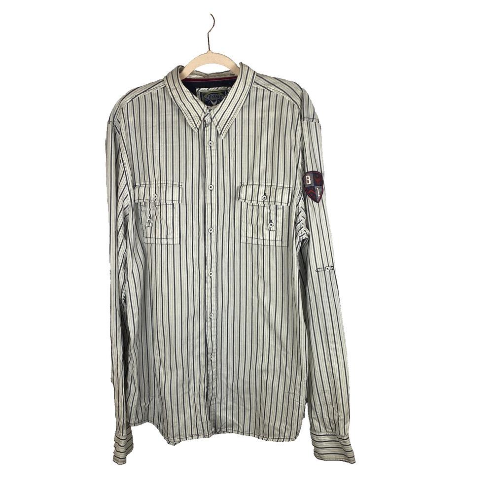 Company 81 Button Shirt Sz XXL Striped White Gray Long Sleeve Pockets